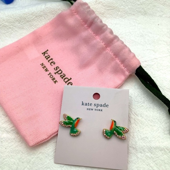 Kate Spade Green and Orange Hummingbird Earrings - Picture 1 of 3